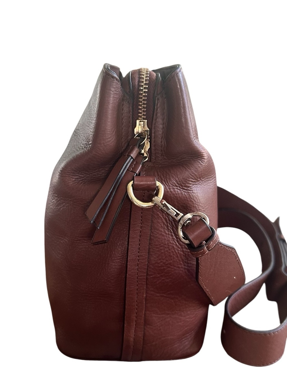 Radley London Cognac Leather Crossbody Bag Brown Bucket Purse - Picture 3 of 8
